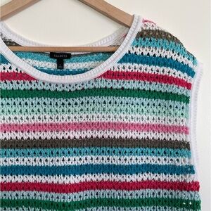 Talbots Crocheted Cap Sleeve Top Multicolored Stripe Size L